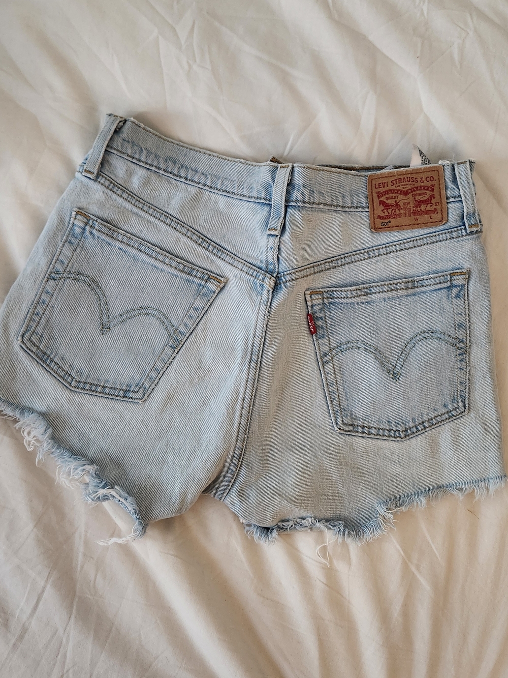 Levi's Light Blue Frayed Hem Denim Shorts